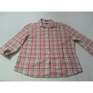 Faconnable Button Down Shirt Womens Sz XL Pink Gingham Cotton‎ Career France